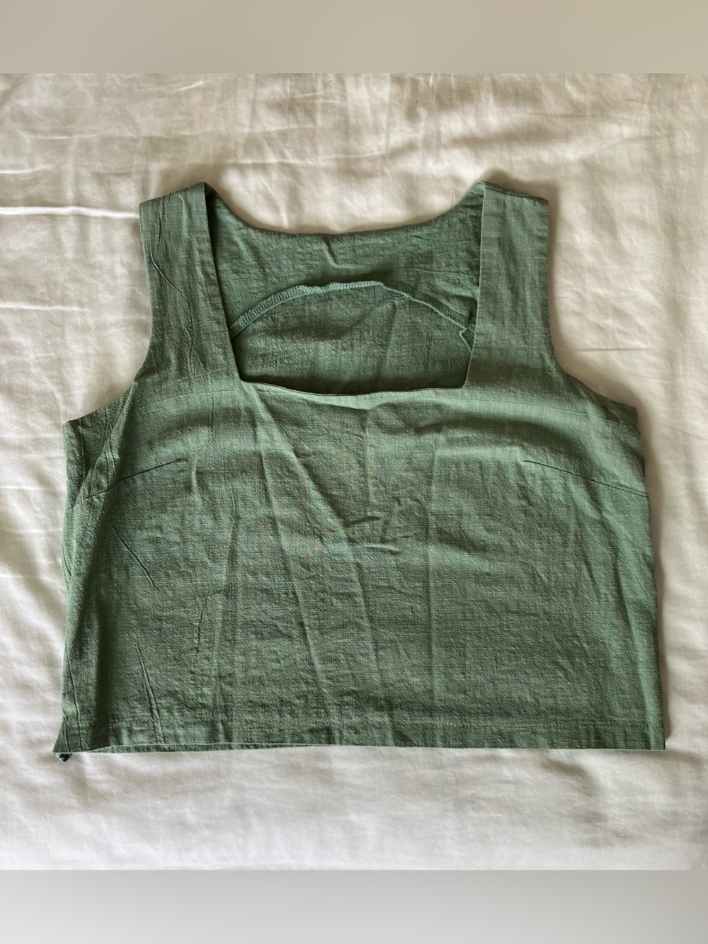 Sage Green Square-Neck Linen Crop Top